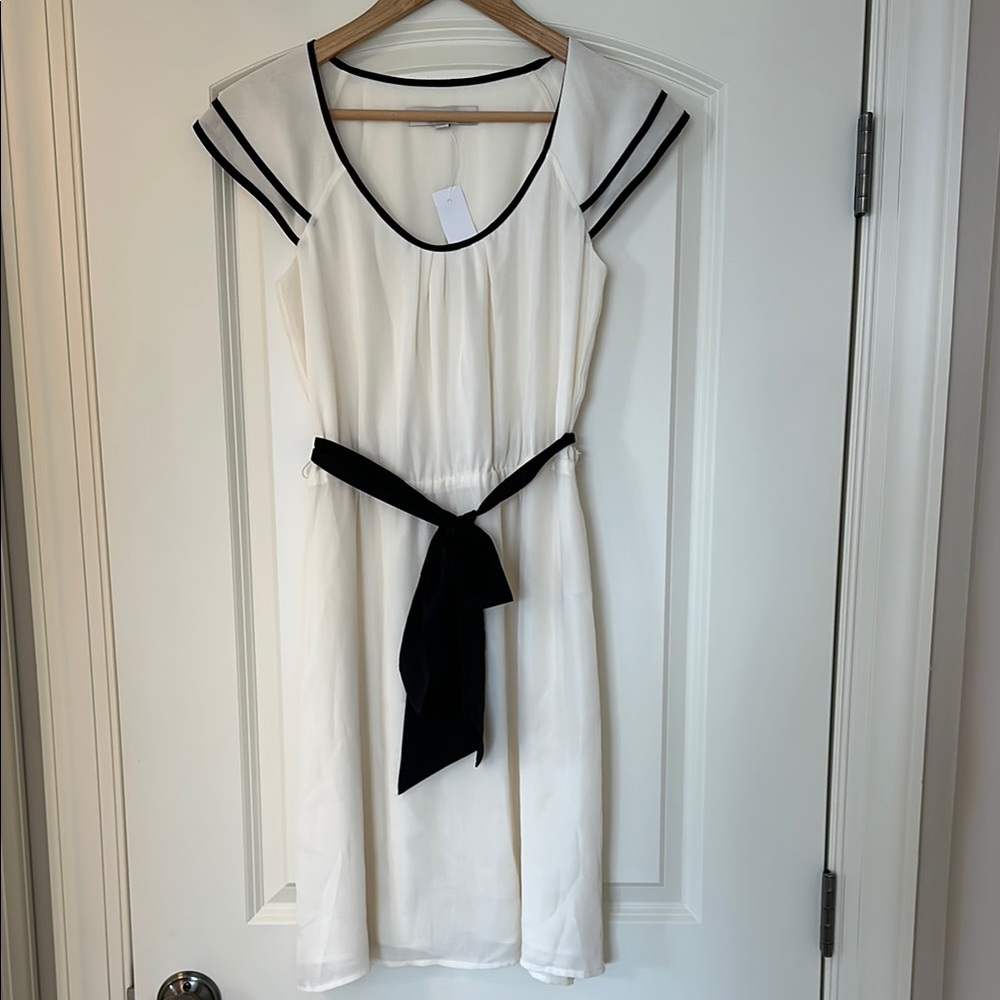 LOFT White Midi Sundress with Short Sleeves and Scoop Neck